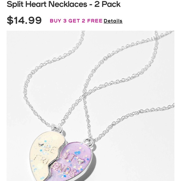 Claire’s Silver-tone Best Friends Split Heart Necklace Set, 2 Pack - Picture 4 of 13